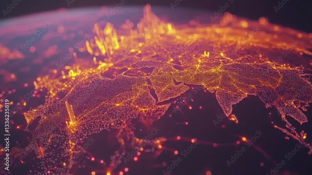 Poster a futuristic artistic depiction of a glowing global network