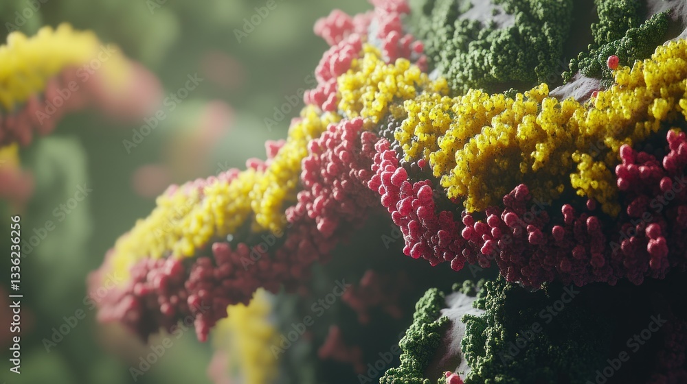 Poster A microscopic close up view of vibrant colored cellular structures