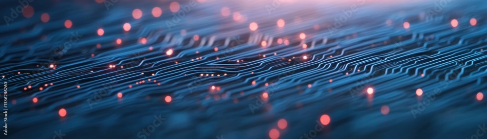 Poster close up view of a glowing circuit board and lights