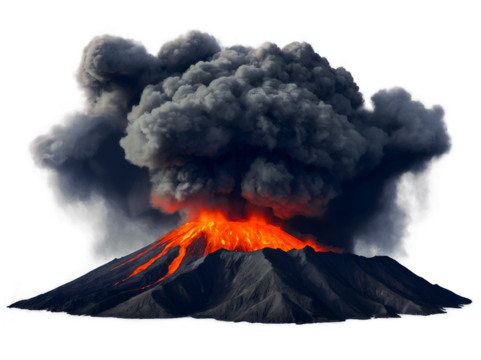 Dramatic volcanic eruption showcasing spewing lava and smoke plumes against the sky