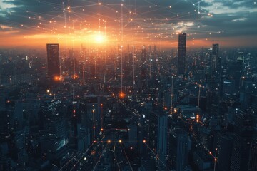 Fototapeta premium An AI-Powered Surveillance City Where Technology Meets Urban Life in a Futuristic Landscape