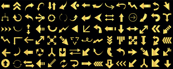 arrows collection, vector icons, golden arrow design, diverse styles, navigation symbols, direction pointers, graphic elements, modern art, digital assets, creative resources