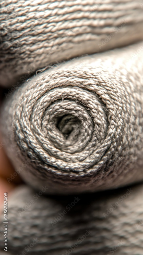 Poster Rolled textured textile displayed with detailed spiral pattern close up