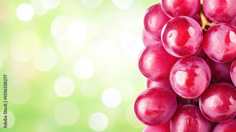 Poster a close up image shows a bunch of red grapes