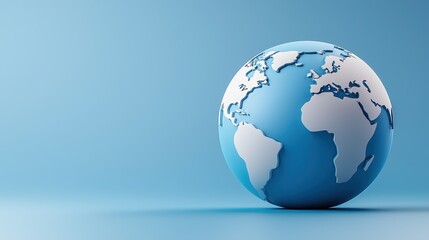 Fototapeta premium Fintech and platform concept. A 3D globe depicting Earth on a blue background, symbolizing geography, travel, and global connectivity.