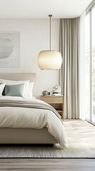 Modern Bedroom Interior Design with Hanging Light