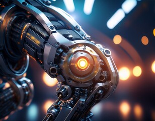 Fototapeta premium A hyper-detailed look at a sci-fi robotic joint, with glowing accents.