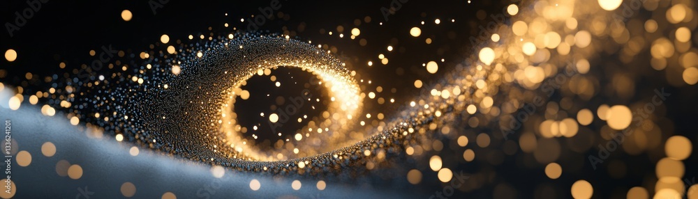 Poster abstract swirling tunnel of light and tiny particles in the darkness