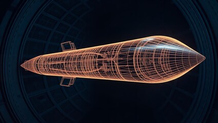 Orange Wireframe Missile Design Futuristic Technology Rocket 3D Model Spacecraft Engineering        