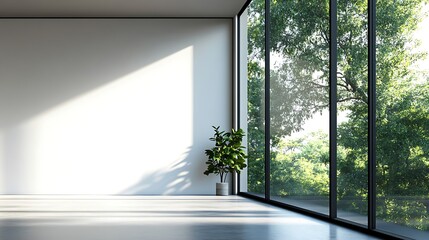 Fototapeta premium Blank white wall mockup in sunny modern empty gallery
