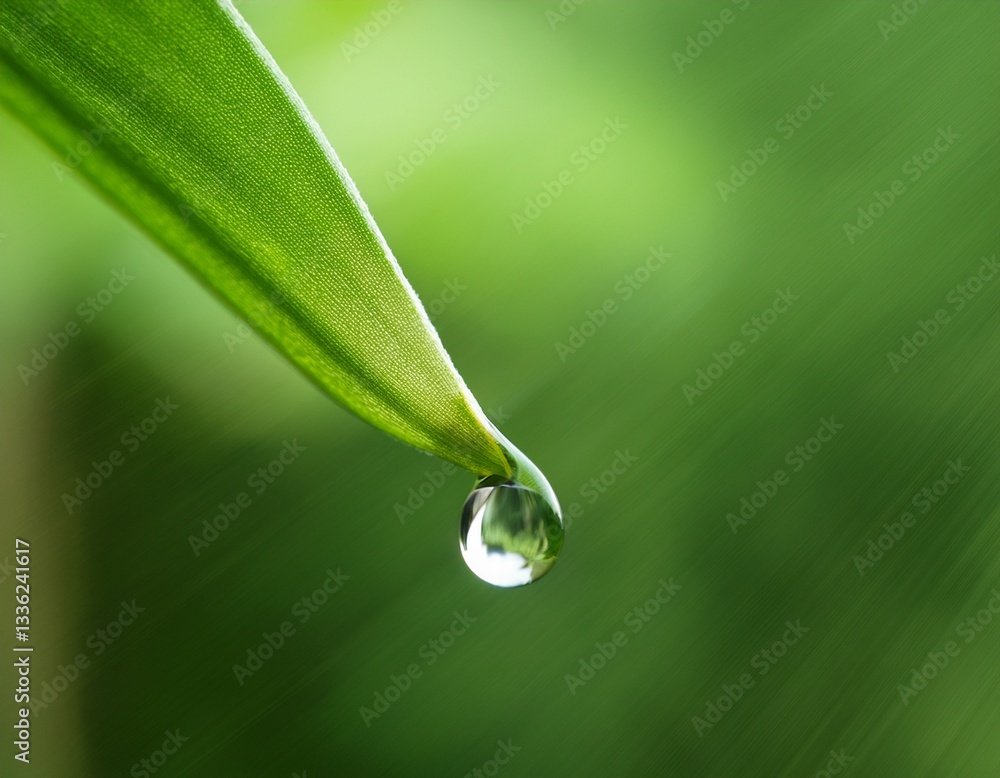 Poster a droplet about to fall from the tip of a delicate leaf.