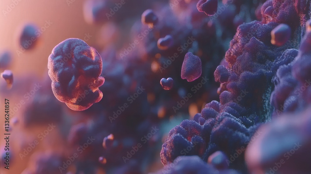 Aufkleber Floating textured spheres and clustered shapes are abstractly visualized