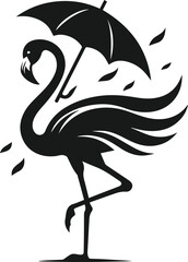 vector illustration of a flamingo holding an umbrella in the wind