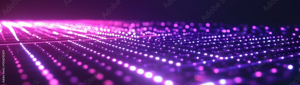 Poster digital abstract image featuring grid of glowing purple lights