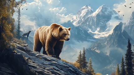 lone deer gazing at peaceful mountain stream image