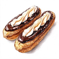 Delicious Chocolate Eclair with Cream on Vintage Style Background