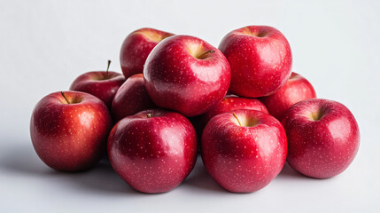 Pile of Red Apples: A close-up shot showcases a vibrant pile of fresh, ripe red apples, artfully arranged against a neutral backdrop, highlighting their natural beauty and tempting appeal.