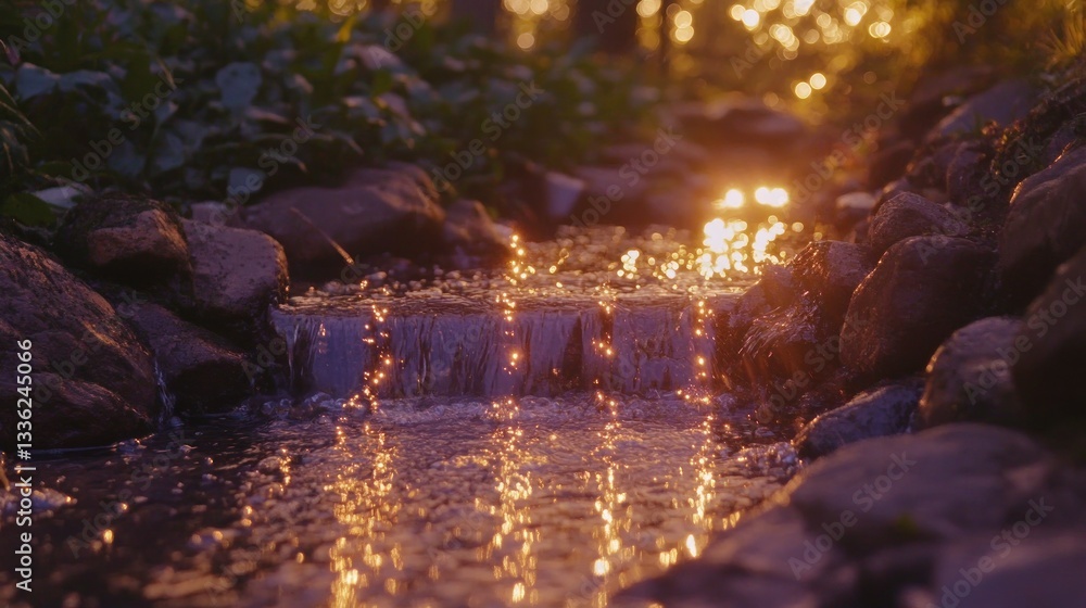 Poster A small stream flows through a forest with golden reflections
