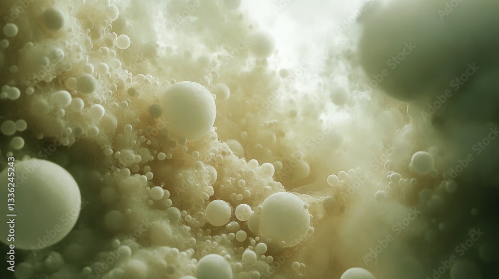 Poster An abstract artistic view of floating sphere structures and clouds