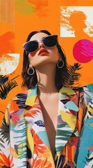 Summer Vacation Trendy Collage with Retro Fashion Vibrant Art Style