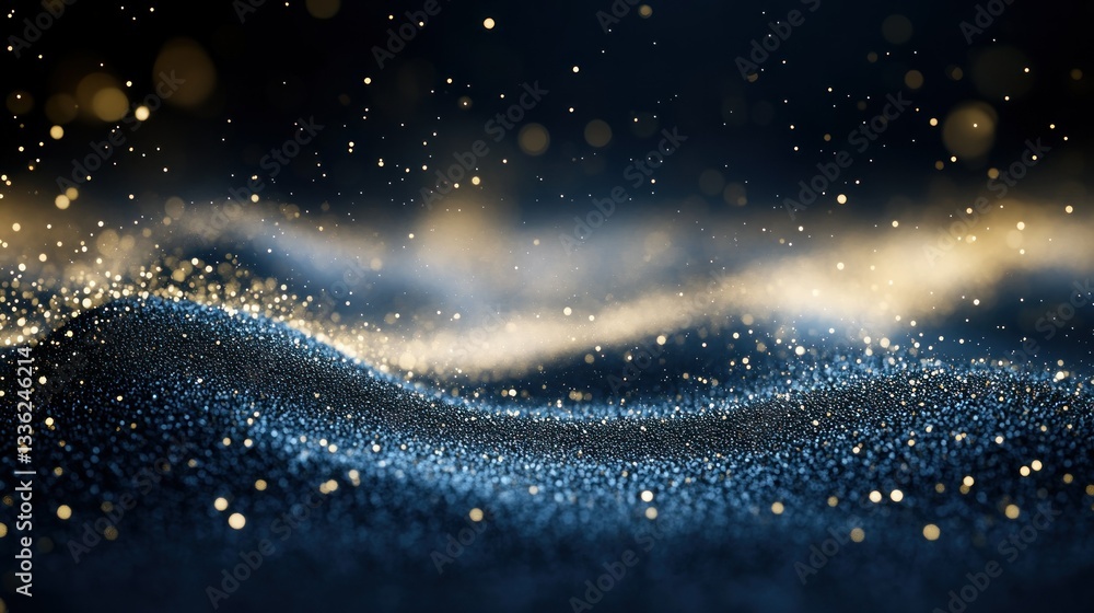 Aufkleber Glowing particles simulate a dynamic wave moving through space with light