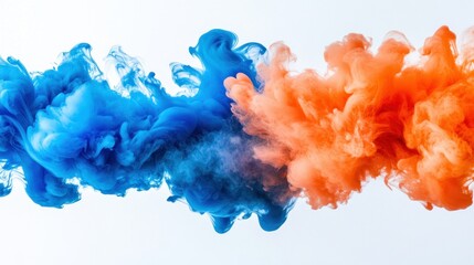 Abstract composition features flowing blue and orange colored substances