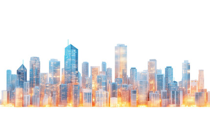 Fototapeta premium Cityscape Skyline at Dawn: An evocative cityscape skyline awash in the soft glow of dawn.