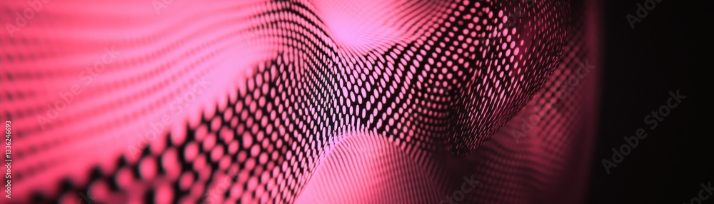 Poster An abstract wavy surface with a dot pattern in pink tones