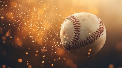 A baseball tilted slightly with dramatic lighting on a dark orange background
