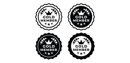 Gold Member Badges Label Icons Black and White Color Vector Design Illustration