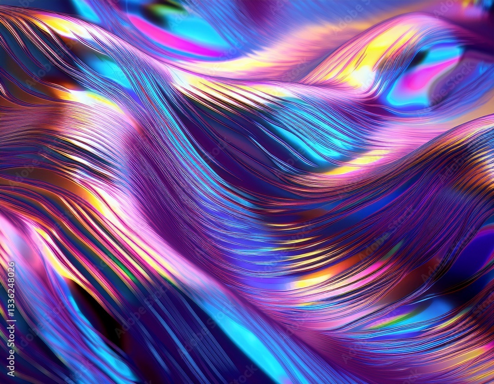 Poster a smooth surface with holographic patterns that shimmer in different angles.