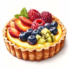 Fresh Fruit Tart with Colorful Berries and Creamy Custard