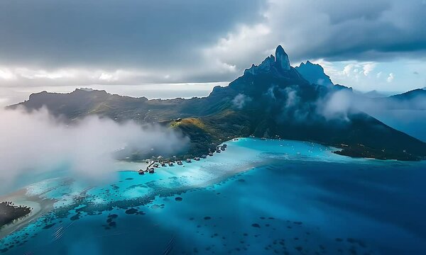 Mount Otemanu dominating Bora Bora lagoon in French Polynesia