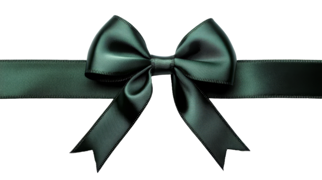 [Transparent Background PNG]Dark Green Satin Ribbon Bow with Ribbon