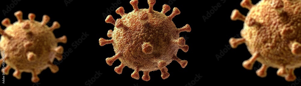 Poster Three rendered visualizations depict a microscopic infectious pathogen