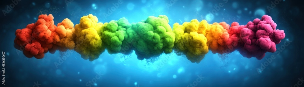Poster colorful clouds of different colors floating in the blue space