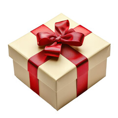Fototapeta premium [Transparent Background PNG]Beige Gift Box with Red Ribbon and Bow