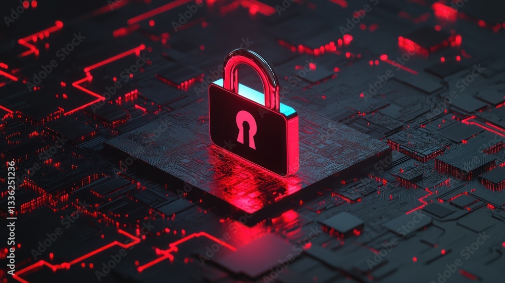 Poster A glowing padlock depicts data security and cybersecurity concepts