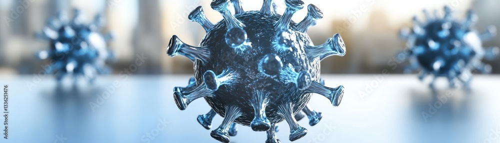 Poster A rendered illustration of a virus with several similar structures