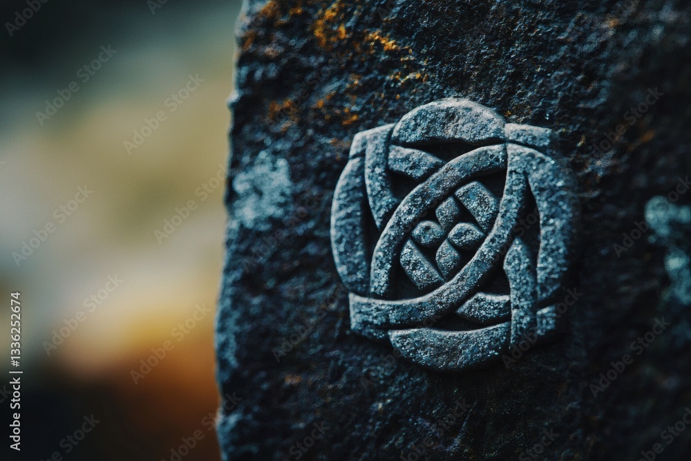 Poster intricate stone carving in a serene setting generative ai