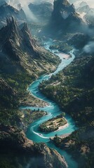 winding river flowing through lush green valley image