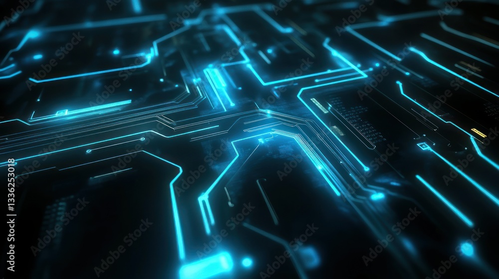 Poster A close up view of a technological circuit board system
