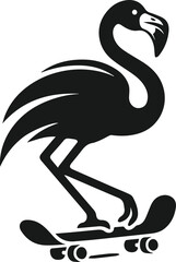 flamingo ride a skateboard vector bird animal silhouette