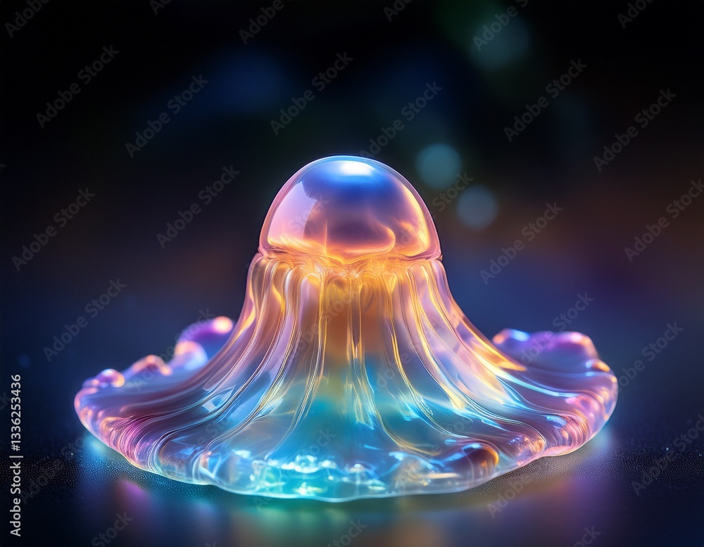 Poster a translucent jelly-like object emitting soft, pulsating colors.