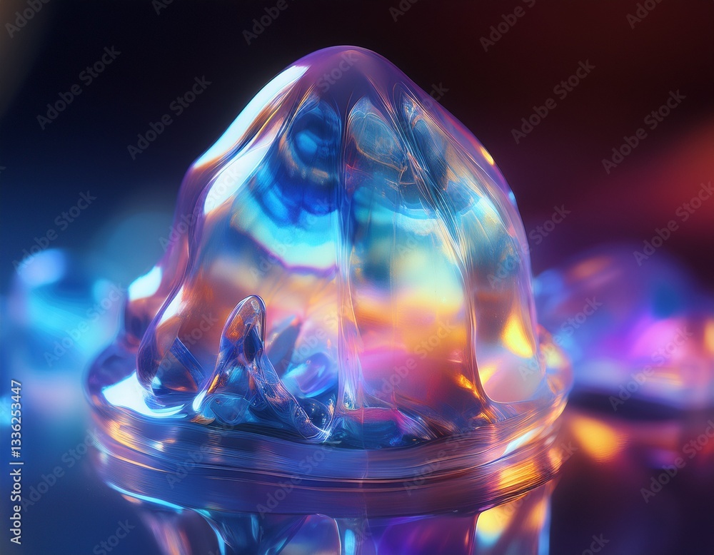 Poster a translucent jelly-like object emitting soft, pulsating colors.