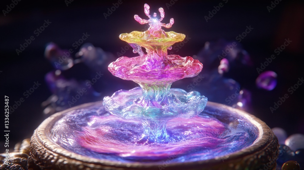 Poster a colorful and abstract fountain with multiple tiers of water