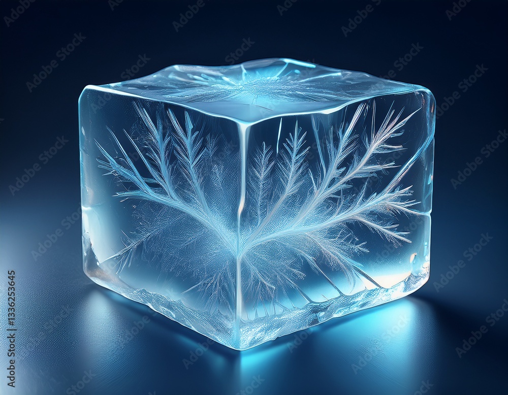 Aufkleber a transparent ice cube with a single, intricate crack running through its core.