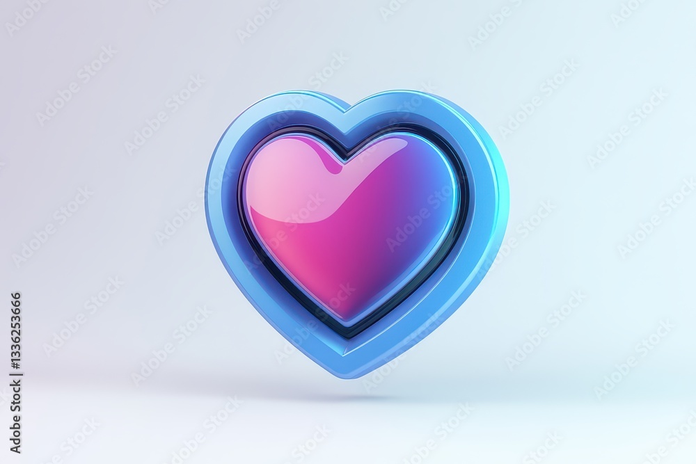 Poster colorful 3d heart symbol with gradient, representing love and affection in a minimalistic setting