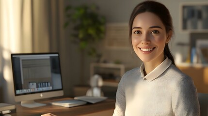 Businesswoman smiling while working from home