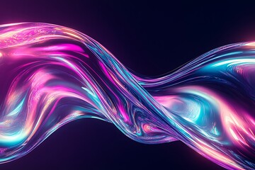 Abstract iridescent wave, vibrant neon pink and blue liquid swirl.